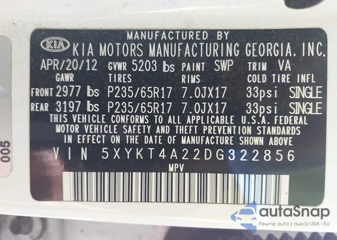 2013 Kia Sorento Lx V6 from USA, damaged, VIN 5XYKT4A22DG322856